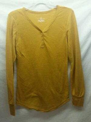 Женский Bobbie Brooks средний M твердый желтый Henley тепловой пуловер рубашка LS новый с Ярлыками - Изображение 1 из 4