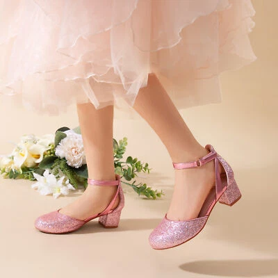 Niñas Niños Pequeños Zapatos de Vestir Elegantes Tacones Bajos Bombas Boda Baile Fiesta Zapatos EE. UU. Foto 1 de 4