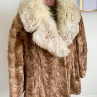 Abrigo de piel de visón espiga vintage cuello de conejo talla pequeña Foto 1 de 4