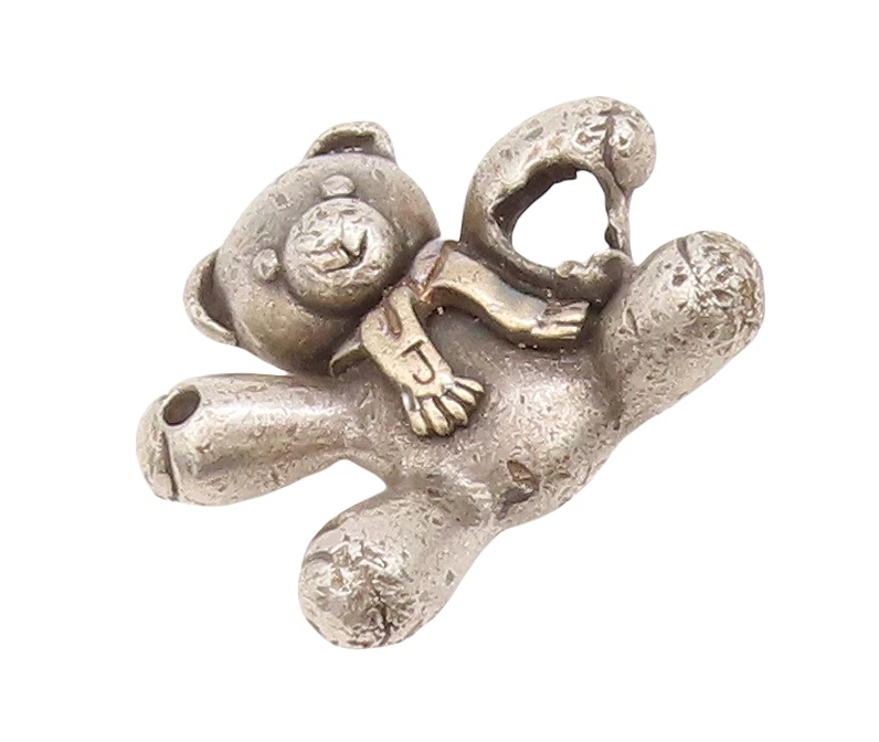 Oso de peluche tallado vintage de plata de ley 925 de oro de 14k PT23007 Foto 1 de 4