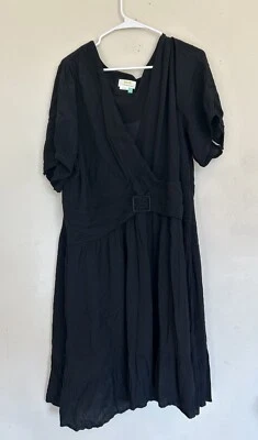 Anthropologie Maeve Martina 腰带连衣裙黑色 22W 婴儿娃娃 Goth Ruffle Plus — 第 1/4 张图片