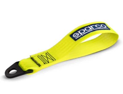 SPARCO 01638GF GANCIO TRAINO GIALLO FLUO A NASTRO FIA - CON FORO PERNO DA 16MM - - Imagen 1 de 4