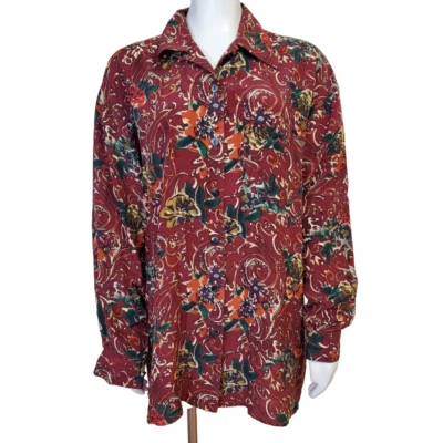 Blusa De Colección Robert Stock 100% Seda Botón Talla M Camisa Más Larga Floral Cachemira Foto 1 de 4