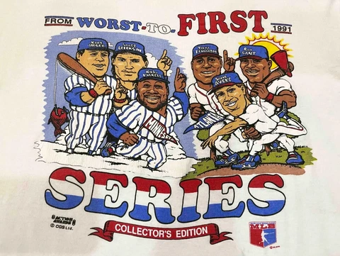 VTG Minnesota Twins Atlanta Braves Caricature T-Shirt For Men S-3XL Cover
