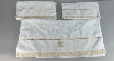 Givenchy SET OF 3 Hand Bath Towels Cream Embroidered Gold Logo - Image 1 of 4