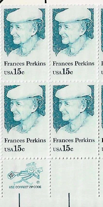 US Frances Perkins 15c Stamp Zip Block of 4 Scott #1821 - Image 1 of 1
