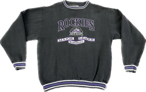 Vintage 90s Colorado Rockies Embroidered XL Black Purple Crewneck Sweatshirt VTG Cover