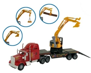 Tractor Trailer Transport Series Flatbed with Excavator Inc, Big Rig Heavy Duty - Picture 1 of 5