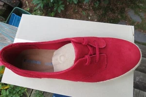 Clarks womens red suede shoes, 12W, slip on w ties, espadrille style - Picture 1 of 9