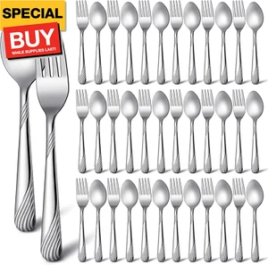 50 Pcs Forks and Spoons Silverware Set Stainless Steel Flatware Cutlery Set Heav - Picture 1 of 7