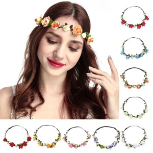 Women Flower Headband Garland Hair Band Wreath Festival Wedding Party Accessory - Picture 1 of 27