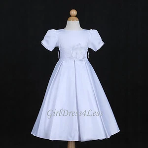 Nuevo Blanco Plisado Comunión Real Boda Jr. Vestido de dama de honor con flores para niña - Imagen 1 de 6