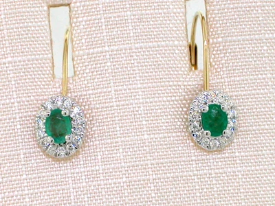 Smaragd Ohrhänger 585 Gelbgold 14Kt  2 natürliche ovale Smaragde 28 Brillanten - Bild 1 von 4