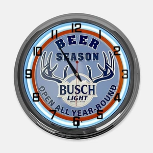 Reloj de neón blanco diseñado con letrero de metal Busch Light Beer Season de 18" - Imagen 1 de 6