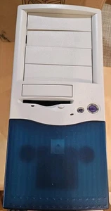 ATX Teal Translucent Mid Tower Floppy Computer Case Grey VINTAGE Metal Vented - Afbeelding 1 van 21
