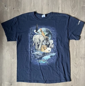 Y2K Earth Day Tier Natur Tiger Eisbär Wolf blau Shirt Gr. L Vintage - Bild 1 von 4