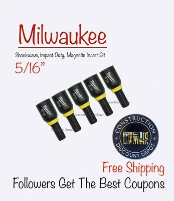Paquete de 5 destornilladores de tuerca magnética con inserción de impacto Milwaukee SHOCKWAVE 5/16" Foto 1 de 2