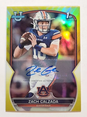 2022 Bowman University Chrome #93 Zach Calzada Yellow Refractor Auto #48/75 - Image 1 of 2