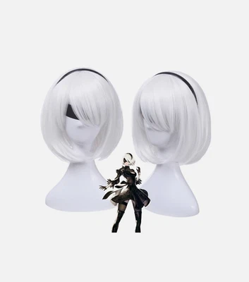 NieR Automata 2B YoRHa No. 2 pelucas cortas rectas blancas cosplay Foto 1 de 4