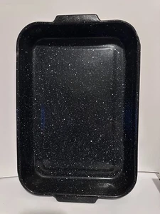 Esmalte Granito Negro Moteado Rectángulo Hornear Sartén Tostador 16x11x2 3/8" - Imagen 1 de 6