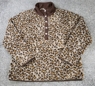 Jodifl Women's Cheetah Print 1/4 Snap Up Sweatshirt Size Medium Oversized  - Image 1 of 4