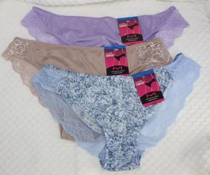 NWT set of 3 MAIDENFORM comfort devotion LACE TANGA BLUE PRINT BEIGE LILAC 8/XL - Picture 1 of 8