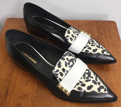 Zapato Nicholas Kirkwood Cuero Negro Punta Plana Blanco Charol Correa 39 Foto 1 de 4