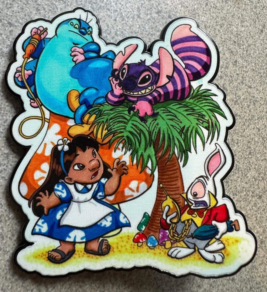 PIN LILO & STITCH ALICIA EN EL PAÍS DE LAS MARAVILLAS 3" JUMBO FANTASY CHESHIRE CAT CATERPILLAR Foto 1 de 1