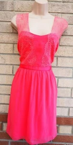 LOVE LABEL PINK LACE INSERTED SLEEVELESS A LINE SKATER PROM PARTY DRESS 14 L - Picture 1 of 8