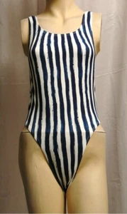 Blue and White Spandex Thong Leotard for Women Size 10 Medium - Picture 1 of 3