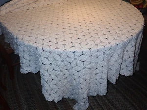 Vintage Hand Crocheted Bed Spread Coverlet or Tablecloth Off White 80" x 95" - Picture 1 of 13