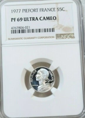 1977 年法国 5 美分银币 S5C PIEFORT NGC PF 69 超卡莫罕见高等级  — 第 1/4 张图片
