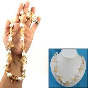 Baroque White Pearl & Citrine Quartz Necklace – 25” - Picture 1 of 5
