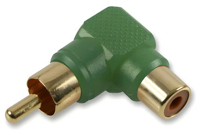 Single Phono RCA Coupler Female to Male Adaptor Elbow Adaptor 90 Degree Green - Image 1 of 3