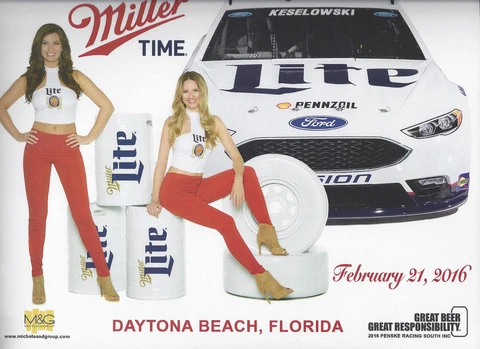 2016 MILLER LITE GIRLS FEB.2016 DAYTONA BEACH KESELOWSKI B/B NASCAR POSTCARD Cover