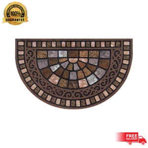 Half Round Stone Door Mat 18 in. x 30 in. Rubber Coir Design Lightweight NEW - Picture 1 of 2