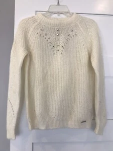 NWT GUESS Candida Open Knit Rhinestone Sweater Top Pullover Off White XS - Picture 1 of 6