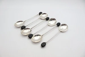 Antiguo juego de seis cucharas de grano de café en caja plateada con sello Londres 1931 - Imagen 1 de 11