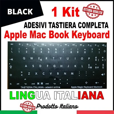 Adesivi  Tastiera Layout ITALIANO MacBook Apple Keyboard Black - Immagine 1 di 4