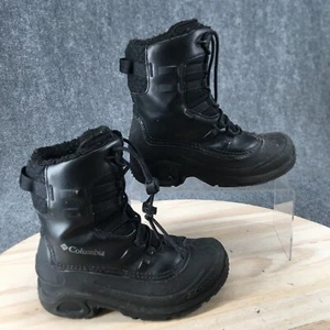 Columbia Boots Youth 2 Snow Black Leather Faux Fur Drawstring Casual Comfort - Picture 1 of 17