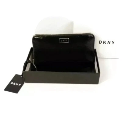 Dkny Patent Sutton Large Zip Around Slim Gigi Leather Black Gift Box NWT $118 - Image 1 of 4
