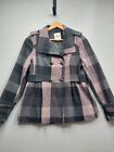 Hydraulic Coat Womens Large Black Lavender Plaid Collared Lined Button Jacket