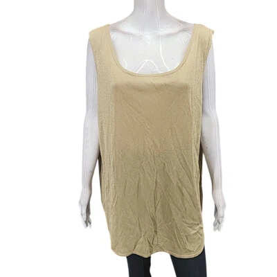 Vintage HM2 Womens Acetate Metallic Tank Top 3X Plus Size Gold Beige Shirt - Image 1 of 4