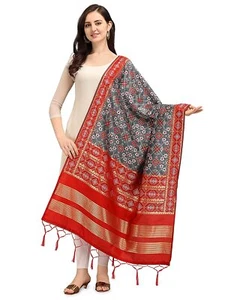 Women's Woven Silk Blend ikkat Dupatta Width 45 inch, Length 2.5 meter - Picture 1 of 25