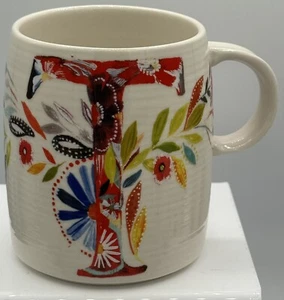 Anthropologie Initial T Monogram Mug Starla Halfmann Floral Letter - Picture 1 of 6
