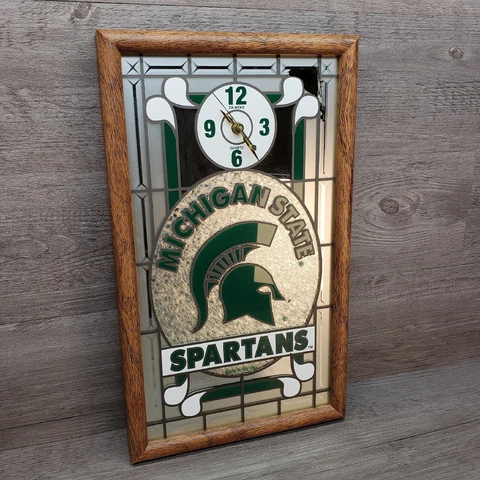 Michigan State University Spartans Za Meks Wall Clock Frosted Mirror READ Cover