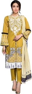 Khas Stores Ladies Digital Printed Lawn 3 Pc Pakistani Dress Casual - Mustard  - Picture 1 of 5