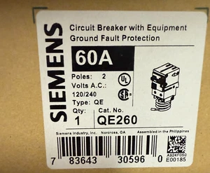 SIEMENS QE260 BREAKER 2POLE 60A 120/240V GRND FAULT NEW IN BOX READY TO SHIP - Picture 1 of 1