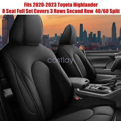 NUEVO Juego completo de fundas protectoras de asiento de cuero 8 asientos para Toyota Highlander 2020-23 Foto 1 de 4