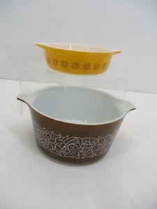 Vintage Pyrex Orange 471 Piatto casseruola città e campagna 473B 1L Set di 2 boschi - Foto 1 di 5